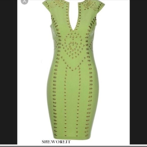 Lipsy Green Studded Mini Dress - Picture 1 of 5